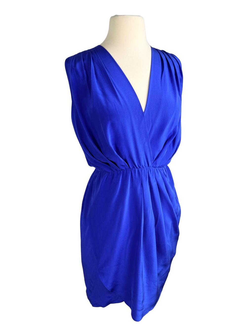 Cobalt Blue Silk Deep V Mini Dress